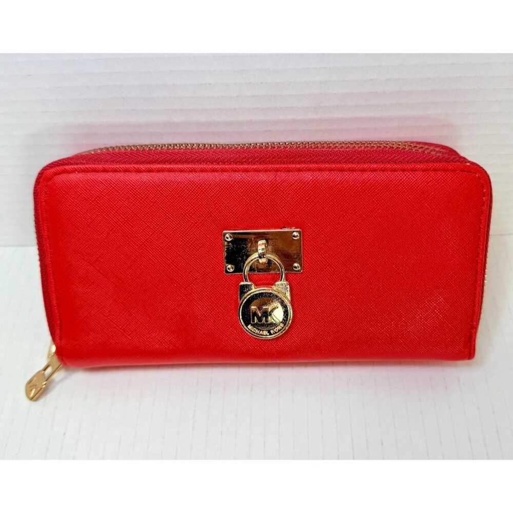 Michael Kors Red Zip-Around Wallet with Lock Accent – Dual Zip Compartments